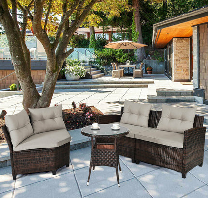 4-Piece Outdoor Wicker Rattan Patio Sofa Set with Glass Coffee Table