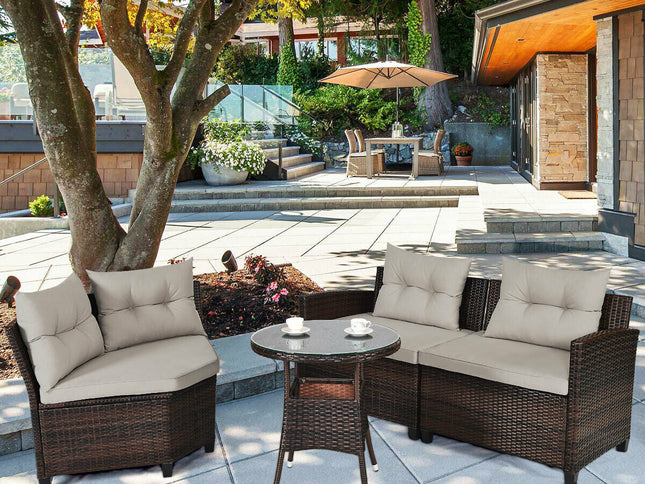 4-Piece Outdoor Wicker Rattan Patio Sofa Set with Glass Coffee Table