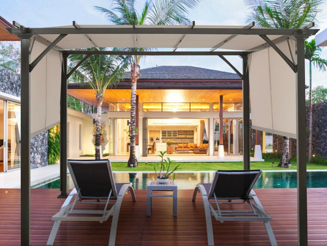 10 x 10 Feet Metal Frame Pergola - Beige