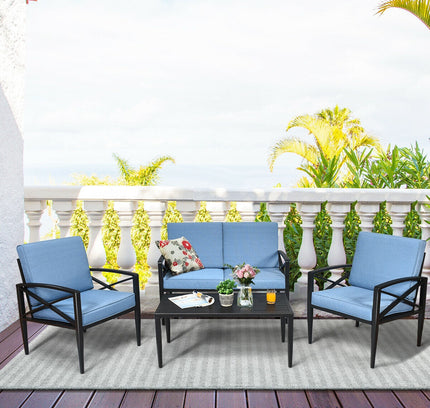 4-Piece Outdoor Aluminum Patio Sofa Set with Loveseat & Side Table