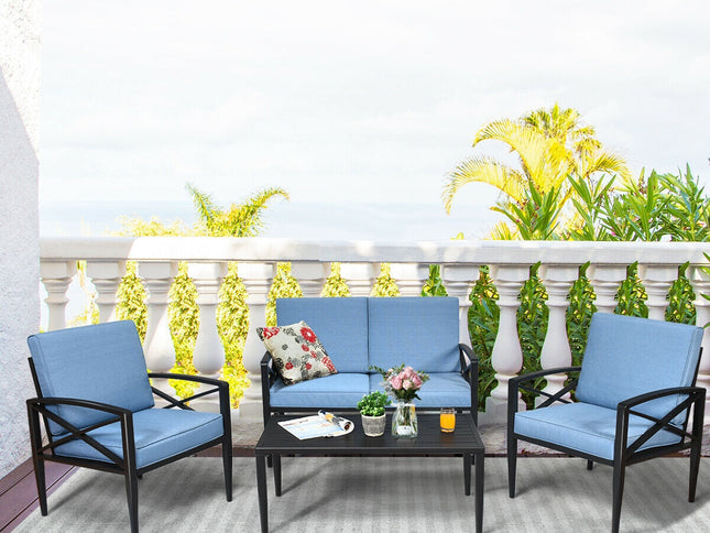 4-Piece Outdoor Aluminum Patio Sofa Set with Loveseat & Side Table