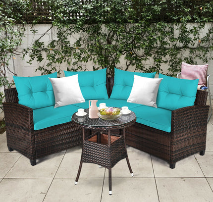 4-Piece Outdoor Cushioned Rattan Patio Furniture Set — Turquoise