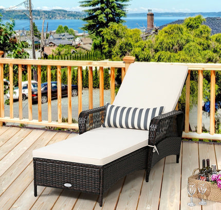 Patio Wicker Chaise Lounge Chair with Adjustable Backrest and Pillow