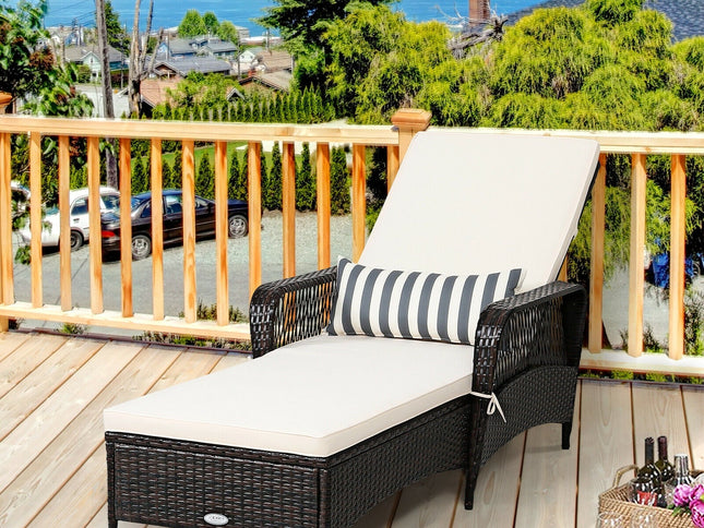 Patio Wicker Chaise Lounge Chair with Adjustable Backrest and Pillow