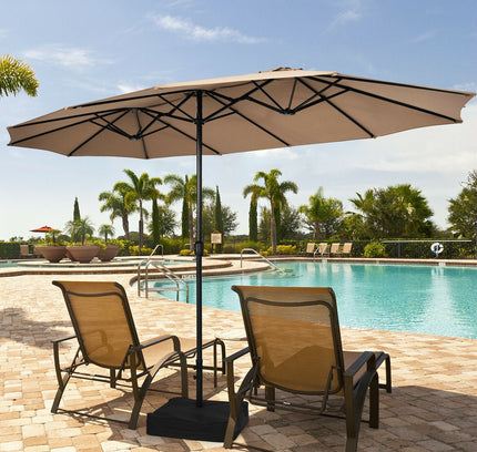 15 Ft Double-Sided Twin Patio Umbrella with Crank and Base