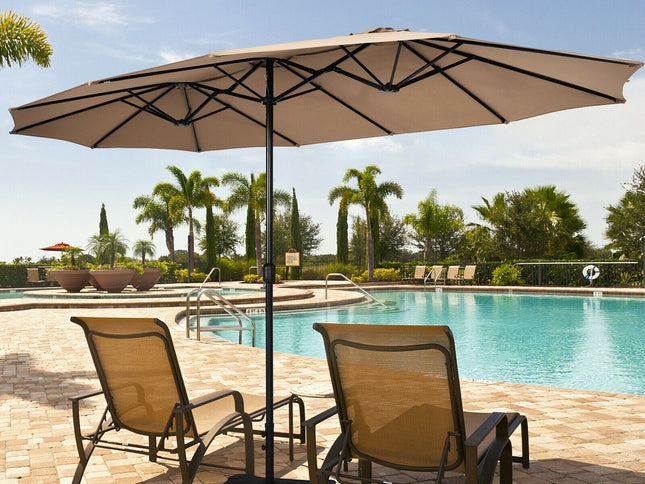 15 Ft Double-Sided Twin Patio Umbrella with Crank and Base