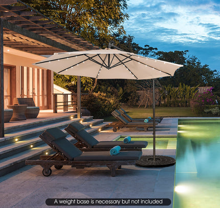 10 Feet Patio Solar Powered Cantilever Umbrella with Tilting System