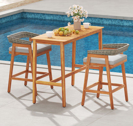 3-Piece Patio Counter Height Bar Set with 2 Cushioned Barstools