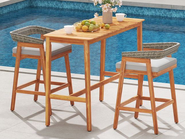 3-Piece Patio Counter Height Bar Set with 2 Cushioned Barstools