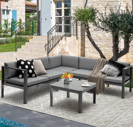 3-Piece Aluminum Patio Sofa Set with 6-Position Adjustable Backrest — Gray