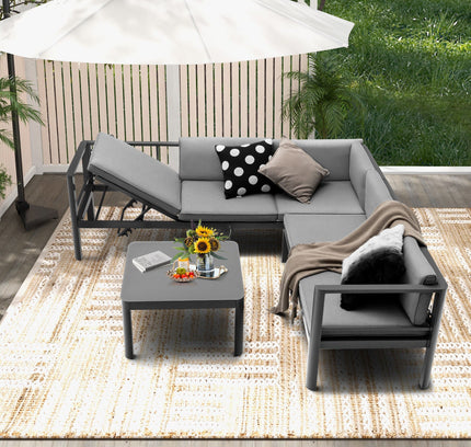 3-Piece Aluminum Patio Sofa Set with 6-Position Adjustable Backrest — Gray