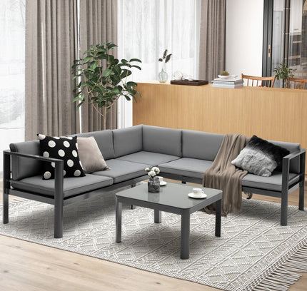 3-Piece Aluminum Patio Sofa Set with 6-Position Adjustable Backrest — Gray