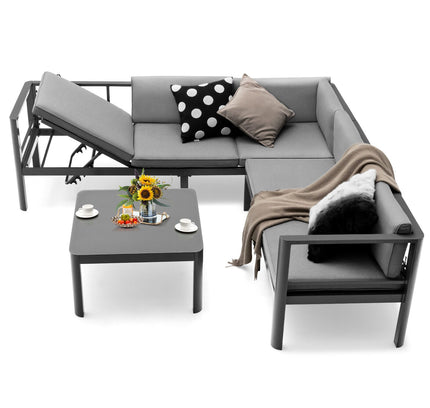 3-Piece Aluminum Patio Sofa Set with 6-Position Adjustable Backrest — Gray