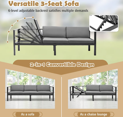 3-Piece Aluminum Patio Sofa Set with 6-Position Adjustable Backrest — Gray