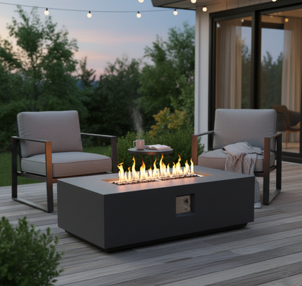 Volon Modern Rectangular Fire Pit Table in Light Gray
