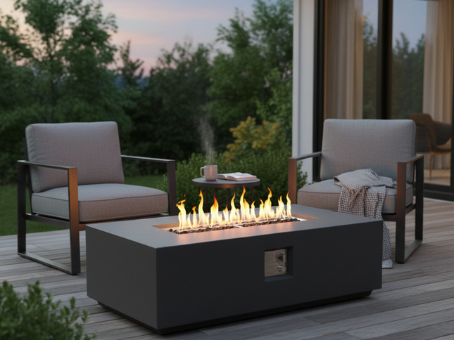 Volon Modern Rectangular Fire Pit Table in Light Gray