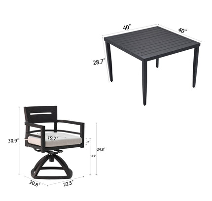 Outdoor Modern Dining Set, Chairs Sunbrella Cushioned And Dining Table With Umbrella Hole