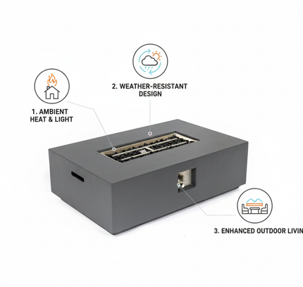 Volon Modern Rectangular Fire Pit Table in Light Gray