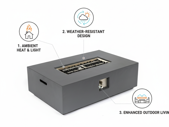 Volon Modern Rectangular Fire Pit Table in Light Gray