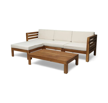 Cambridge L-Shape Acacia Wood Outdoor Sofa Set with Ottoman & Coffee Table
