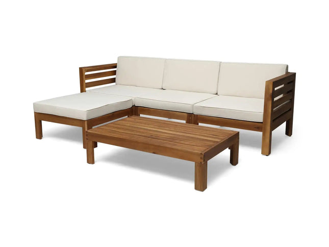 Cambridge L-Shape Acacia Wood Outdoor Sofa Set with Ottoman & Coffee Table