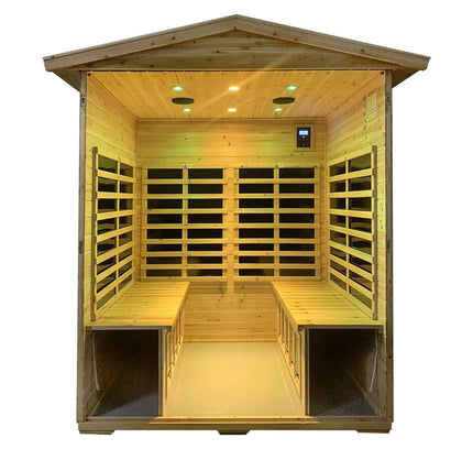 Thermora Kairo 4-Person Outdoor Infrared Hemlock Sauna, Bluetooth & Lighting