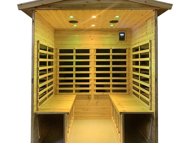 Thermora Kairo 4-Person Outdoor Infrared Hemlock Sauna, Bluetooth & Lighting