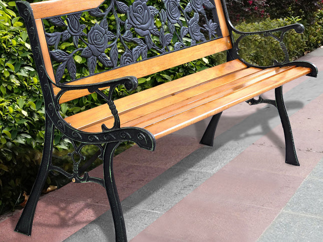 Garden Bench Chair Outdoor Wooden Loveseat with Iron Armrest