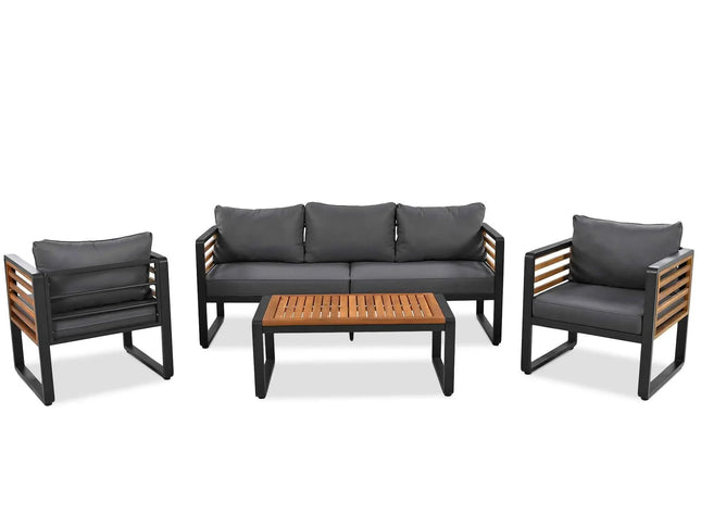 4-Piece Outdoor Conversation Set, Metal Frame & Acacia Wood Table, Seats 5