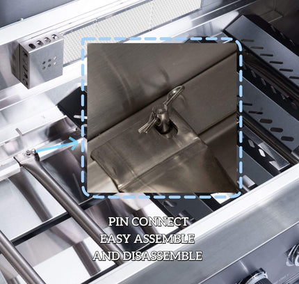 Castelle Flame 43-Inch 6-Burner 85K BTU Stainless Steel Outdoor BBQ Kitchen Island Grill With Wine Cooler, Rotisserie, And Sink