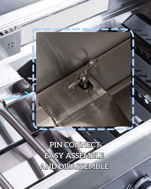 Castelle Flame 43-Inch 6-Burner 85K BTU Stainless Steel Outdoor BBQ Kitchen Island Grill With Wine Cooler, Rotisserie, And Sink