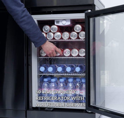 Castelle Flame 43-Inch 6-Burner 85K BTU Stainless Steel Outdoor BBQ Kitchen Island Grill With Wine Cooler, Rotisserie, And Sink