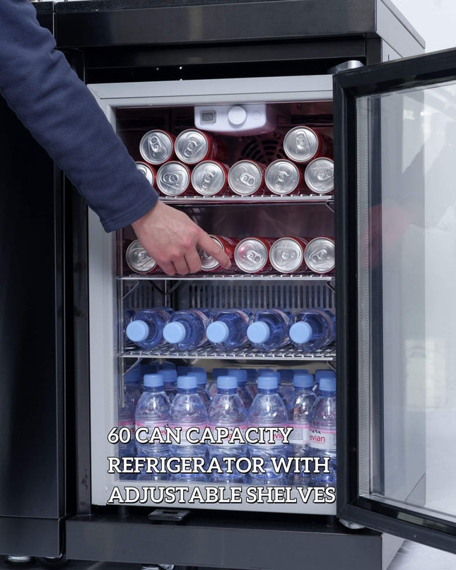 Castelle Flame 43-Inch 6-Burner 85K BTU Stainless Steel Outdoor BBQ Kitchen Island Grill With Wine Cooler, Rotisserie, And Sink