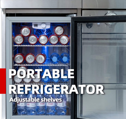 Castelle Flame 44-Inch 6-Burner 85K BTU Stainless Steel Outdoor BBQ Kitchen Island Grill With Wine Cooler, Rotisserie Kit, And Storage Cabinets