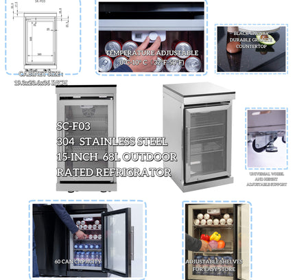 Castelle Flame 44-Inch 6-Burner 85K BTU Stainless Steel Outdoor BBQ Kitchen Island Grill With Wine Cooler, Rotisserie Kit, And Storage Cabinets