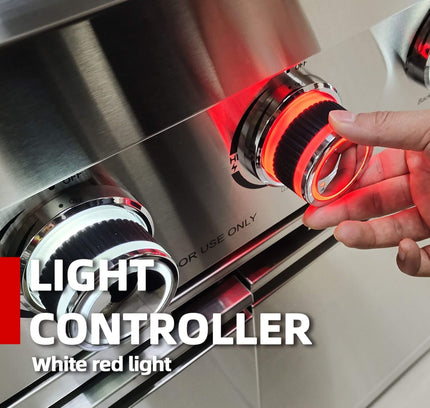 Castelle Flame 44-Inch 6-Burner 85K BTU Stainless Steel Outdoor BBQ Kitchen Island Grill With Wine Cooler, Rotisserie Kit, And Storage Cabinets