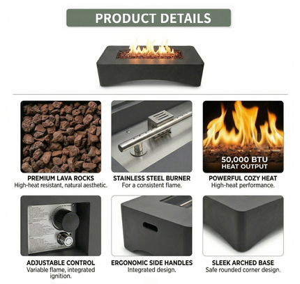 56" Rectangular Propane Fire Pit Table