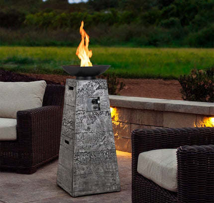 48" Large Outdoor Propane Fire Bowl Column With Cover & Lava Rocks
