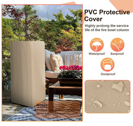 48" Large Outdoor Propane Fire Bowl Column With Cover & Lava Rocks