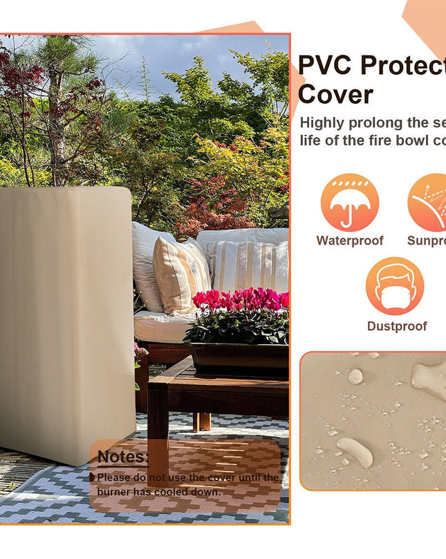 48" Large Outdoor Propane Fire Bowl Column With Cover & Lava Rocks