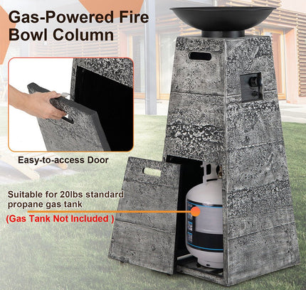 48" Large Outdoor Propane Fire Bowl Column With Cover & Lava Rocks