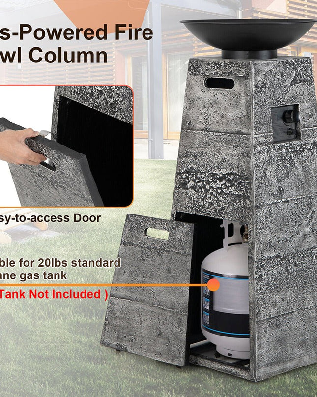 48" Large Outdoor Propane Fire Bowl Column With Cover & Lava Rocks