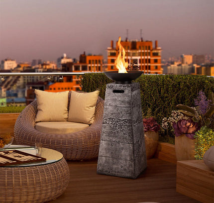 48" Large Outdoor Propane Fire Bowl Column With Cover & Lava Rocks