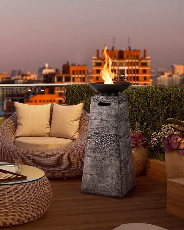 48" Large Outdoor Propane Fire Bowl Column With Cover & Lava Rocks