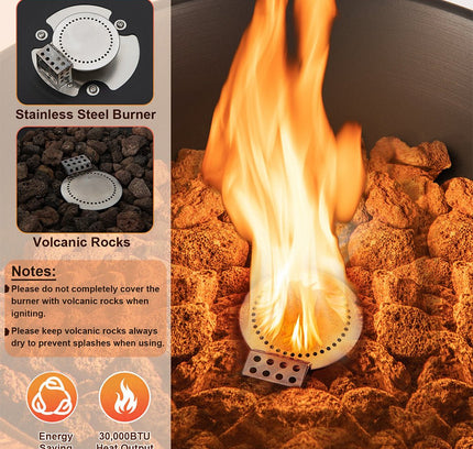48" Large Outdoor Propane Fire Bowl Column With Cover & Lava Rocks