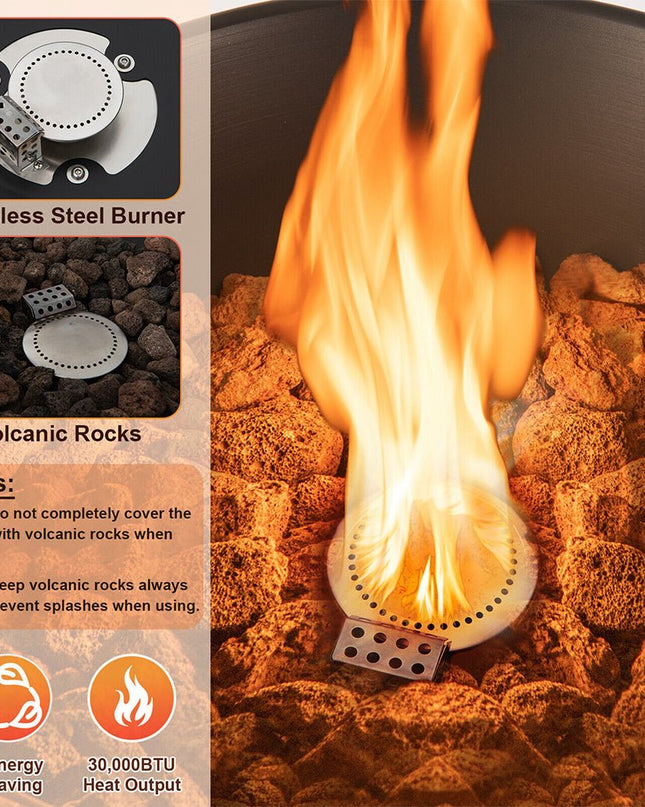 48" Large Outdoor Propane Fire Bowl Column With Cover & Lava Rocks