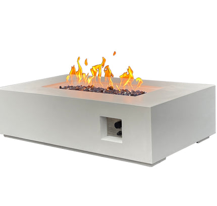 52 Inch Outdoor Concrete Propane gas rectangle Fire Pit table in Antique white color