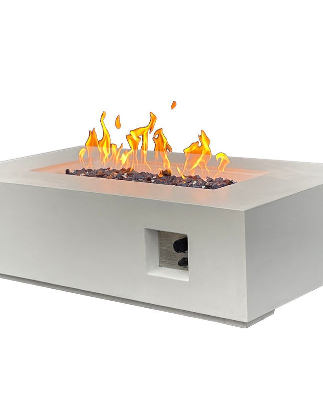 52 Inch Outdoor Concrete Propane gas rectangle Fire Pit table in Antique white color