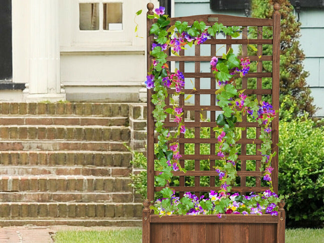 Solid Free Standing Wood Planter Box with Trellis for Garden