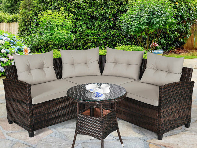 4-Piece Outdoor Wicker Rattan Patio Sofa Set with Glass Coffee Table